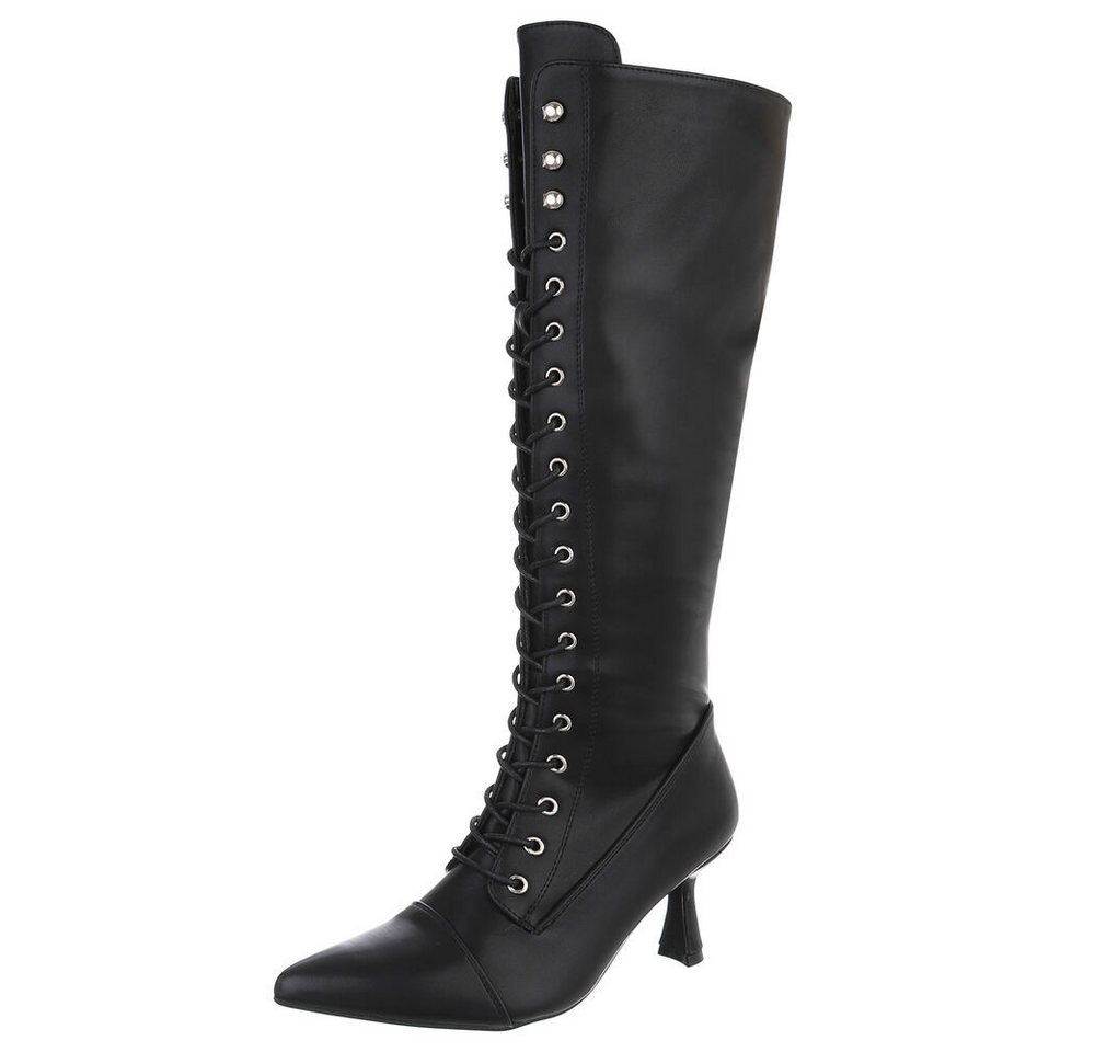 Ital-Design Elegante Damenstiefel mit Schnürung und Absatz Schnürstiefel (90417790) Pfennig-/Stilettoabsatz Stiefel in Schwarz