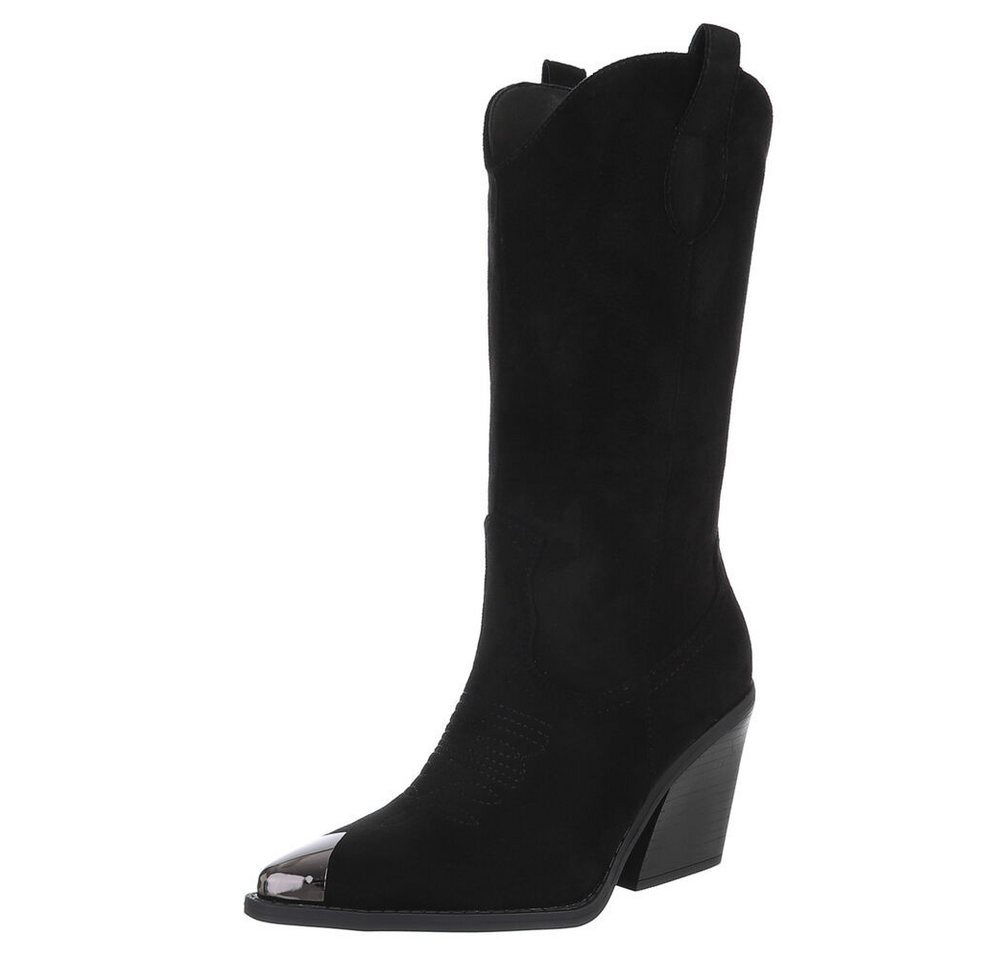 Ital-Design Elegante Damenstiefel mit Spitzenausstattung für Freizeit Westernstiefel (89937899) Blockabsatz Stiefel in Schwarz