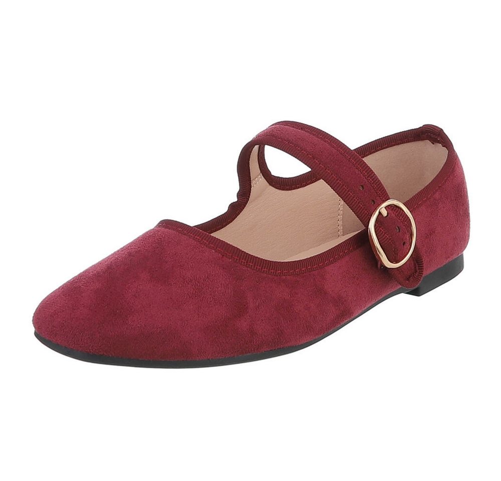 Ital-Design Elegante Flats mit Riemen für Damen – ideal für Alltag Schnürpumps (91554669) Blockabsatz Riemchenballerinas in Weinrot
