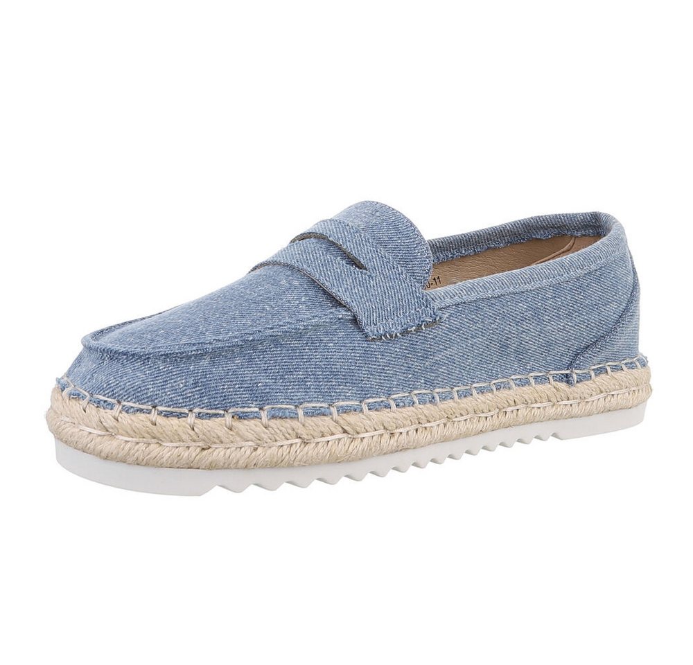 Ital-Design Elegante Freizeitschuhe für Damen mit rutschfester Sohle Slipper (89322741) Flach Mokassins in Hellblau