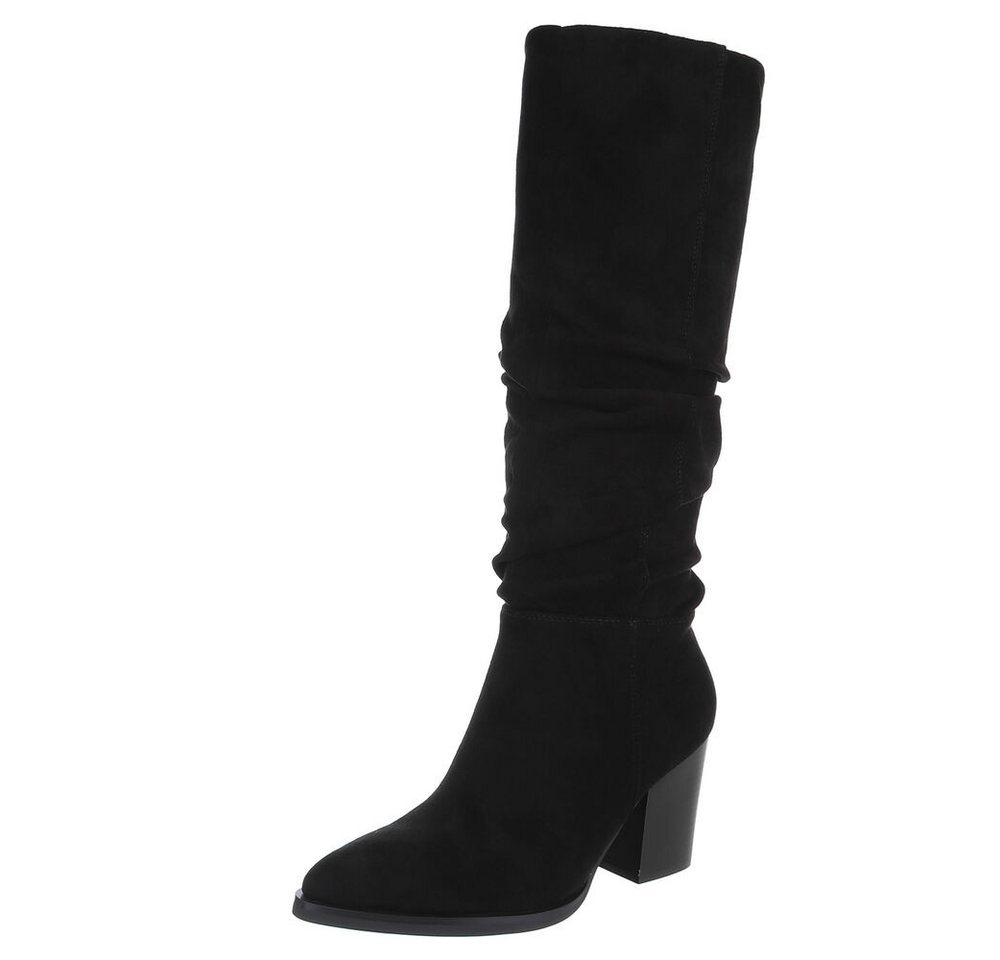Ital-Design Elegante High-Heel-Stiefel mit Raffung für Damen High-Heel-Stiefel (90726867) Blockabsatz Stiefel in Schwarz