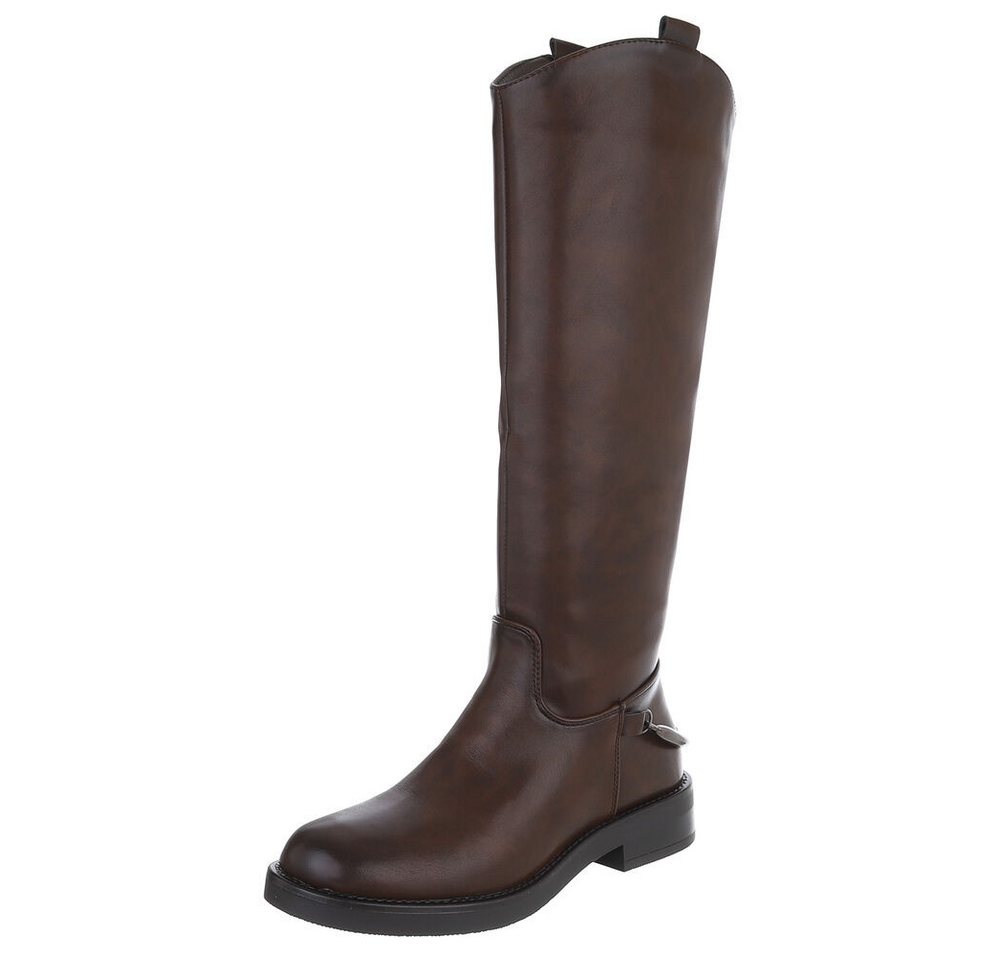 Ital-Design Elegante hohe Stiefel für Damen mit hohem Komfort Stiefel (90471263) Blockabsatz Flache Stiefel in Braun