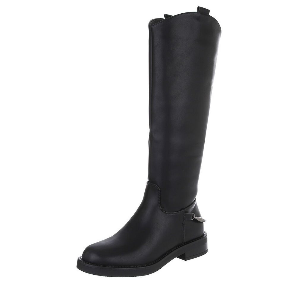 Ital-Design Elegante hohe Stiefel für Damen mit hohem Komfort Stiefel (90471270) Blockabsatz Flache Stiefel in Schwarz