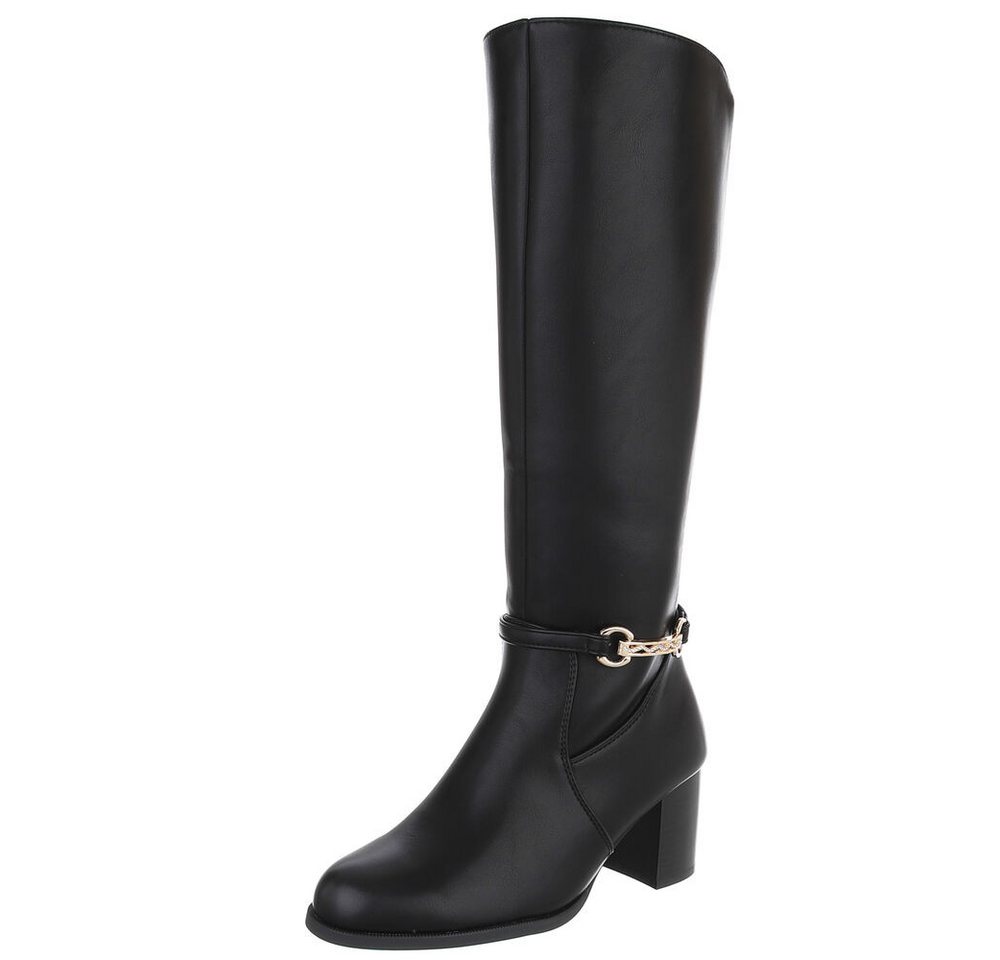 Ital-Design Elegante hohe Stiefel mit Blockabsatz und Schnalle Stiefel (90109979) Blockabsatz Stiefel in Schwarz