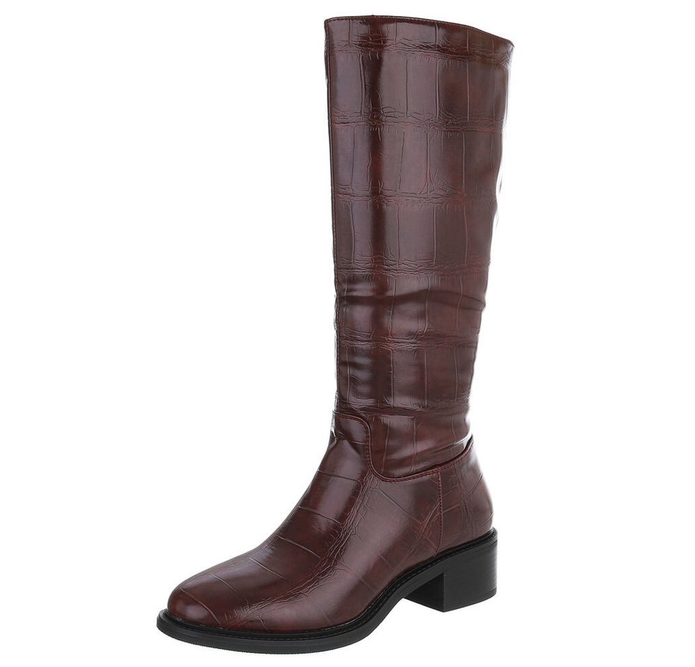 Ital-Design Elegante Hohe Stiefel mit Strukturprägung für Damen Stiefel (90851809) Blockabsatz Stiefel in Weinrot
