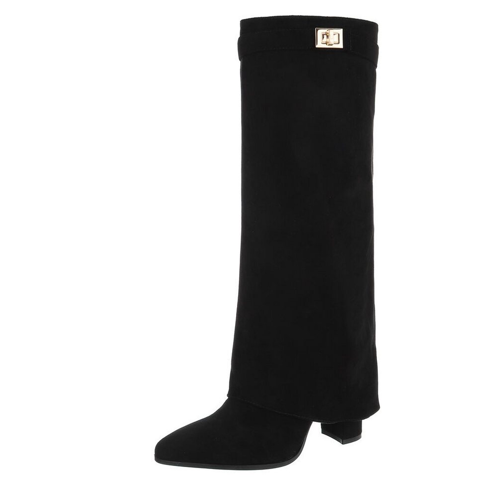 Ital-Design Elegante kniehohe Stiefelette mit Blockabsatz für Damen High-Heel-Stiefel (89852566) Blockabsatz Stiefel in Schwarz