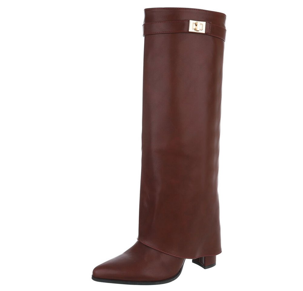 Ital-Design Elegante kniehohe Stiefelette mit Blockabsatz für Damen High-Heel-Stiefel (89852573) Blockabsatz Stiefel in Weinrot