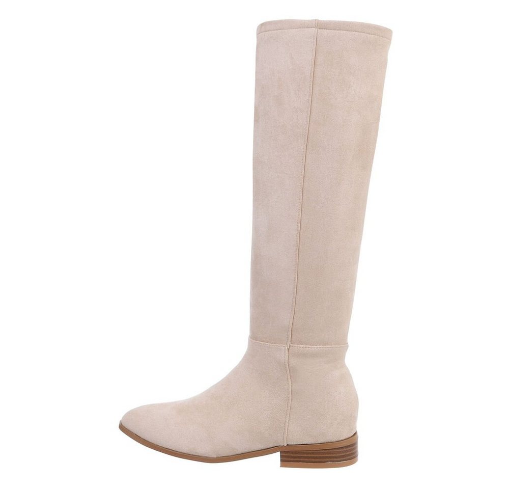 Ital-Design Elegante Knöchelstiefel aus hochwertigem Material für Damen Stiefel Blockabsatz Flache Stiefel in Beige