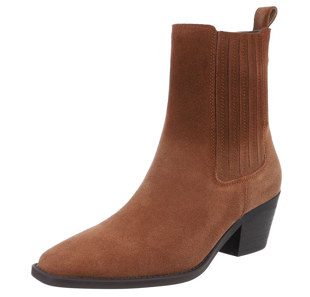 Ital-Design Elegante Leder-Stiefeletten für Damen - Komfort und Stil Westernstiefelette (90482651) Blockabsatz Stiefeletten in Camel