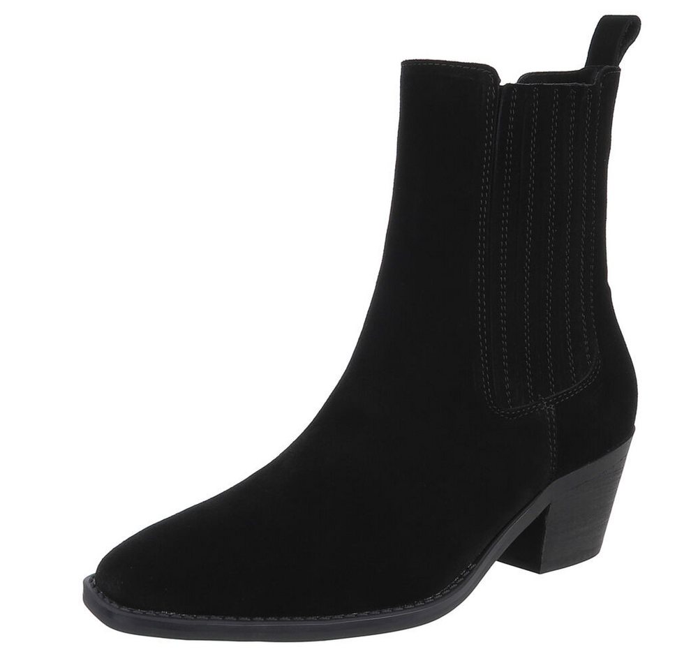 Ital-Design Elegante Leder-Stiefeletten für Damen - Komfort und Stil Westernstiefelette (90482655) Blockabsatz Stiefeletten in Schwarz