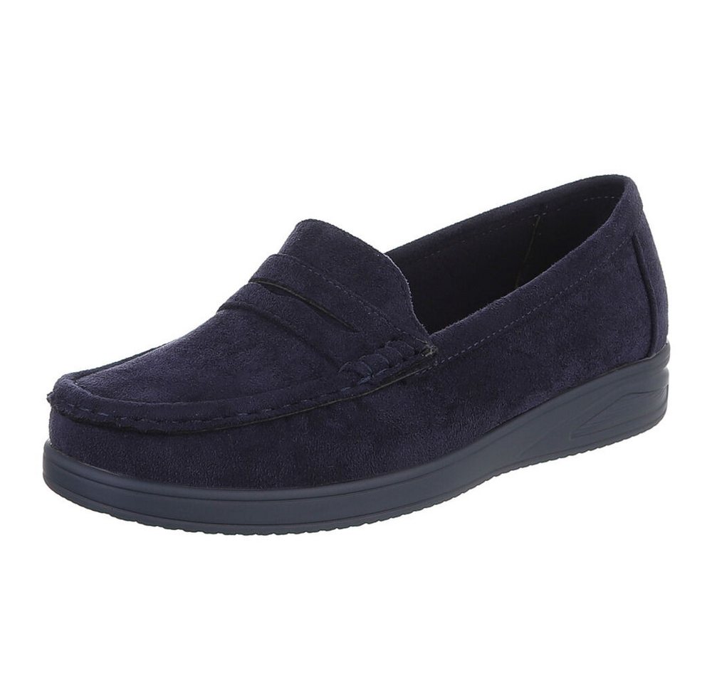 Ital-Design Elegante Loafer für Damen aus hochwertigem Material Slipper (91117398) Keilabsatz/Wedge Mokassins in Dunkelblau