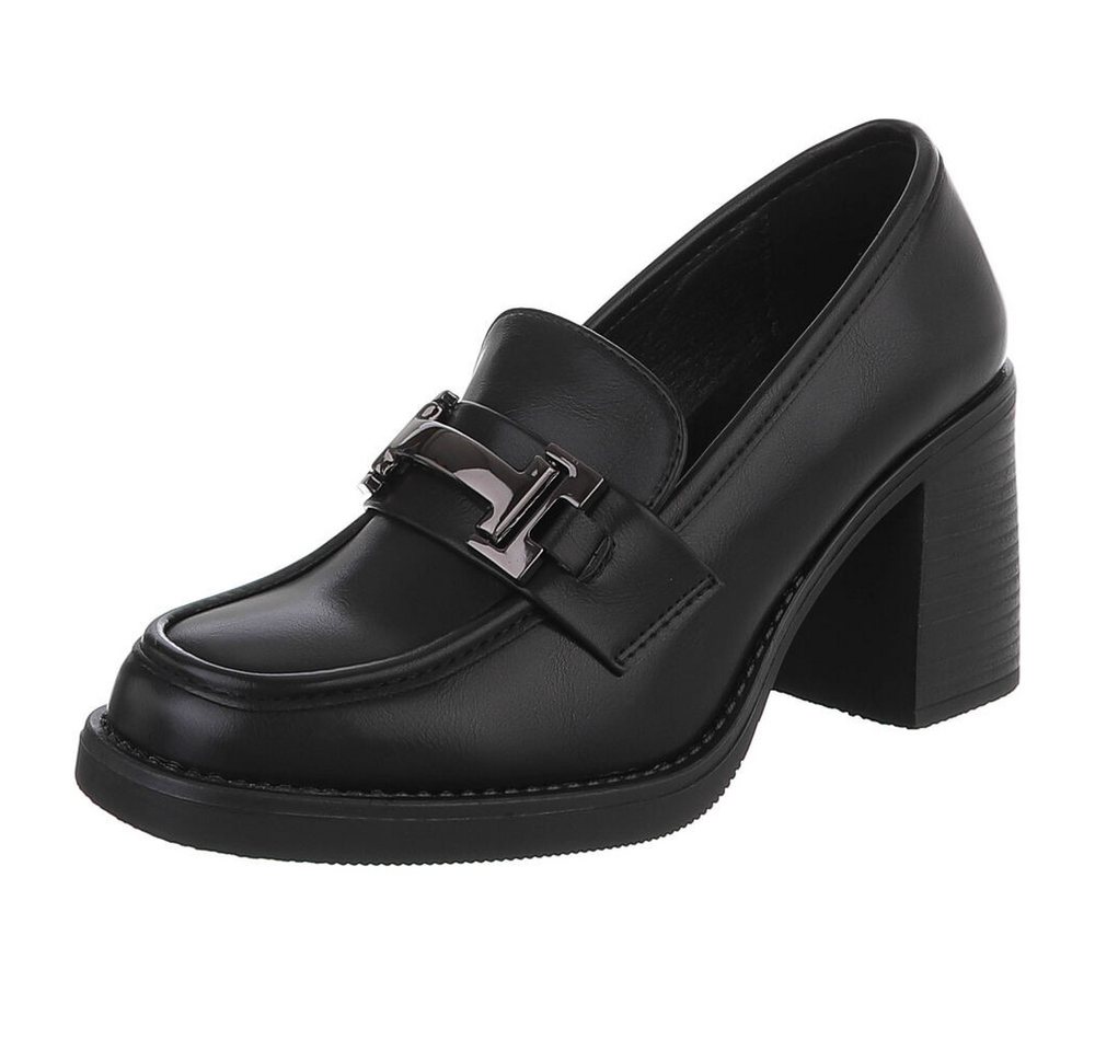 Ital-Design Elegante Loafer mit Absatz und markanter Schnalle für Damen High-Heel-Pumps (91409564) Blockabsatz Pumps in Schwarz
