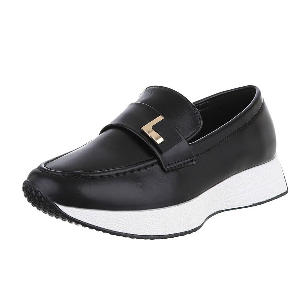 Ital-Design Elegante Loafers aus hochwertigem Material für Damen Slipper (89542537) Keilabsatz/Wedge Mokassins in Schwarz