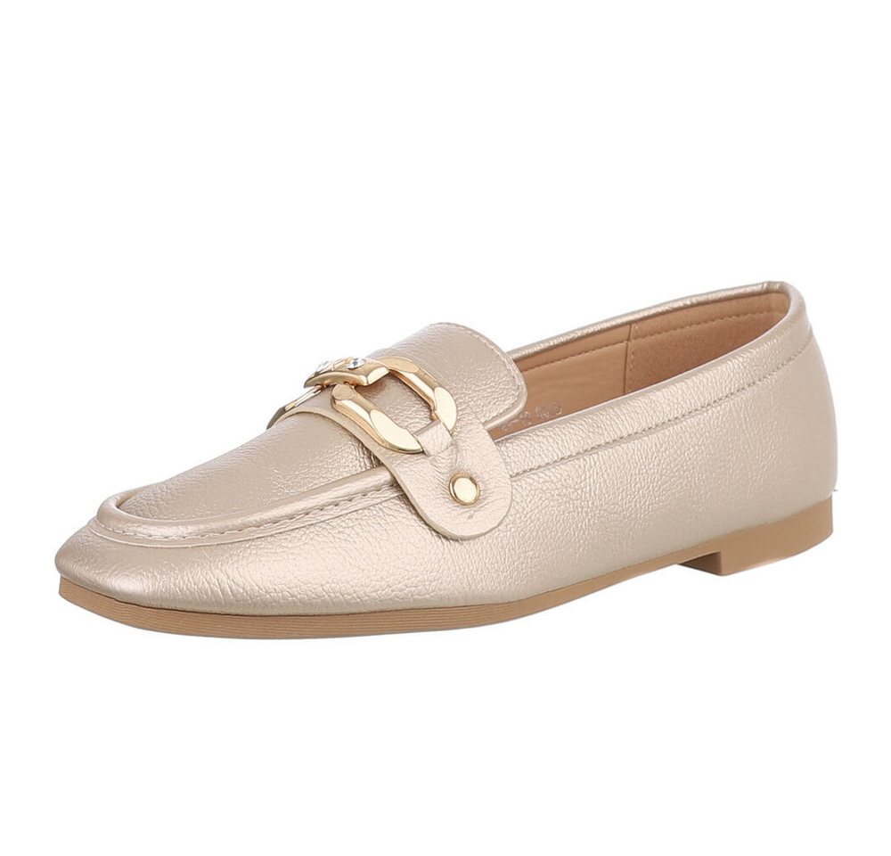Ital-Design Elegante Loafers für Damen – Hoher Komfort & Stil Slipper (89092036) Blockabsatz Mokassins in Gold