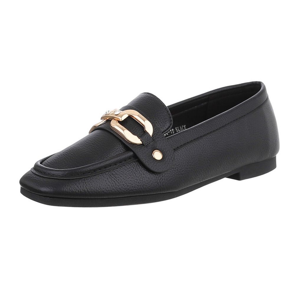 Ital-Design Elegante Loafers für Damen – Hoher Komfort & Stil Slipper (89092043) Blockabsatz Mokassins in Schwarz