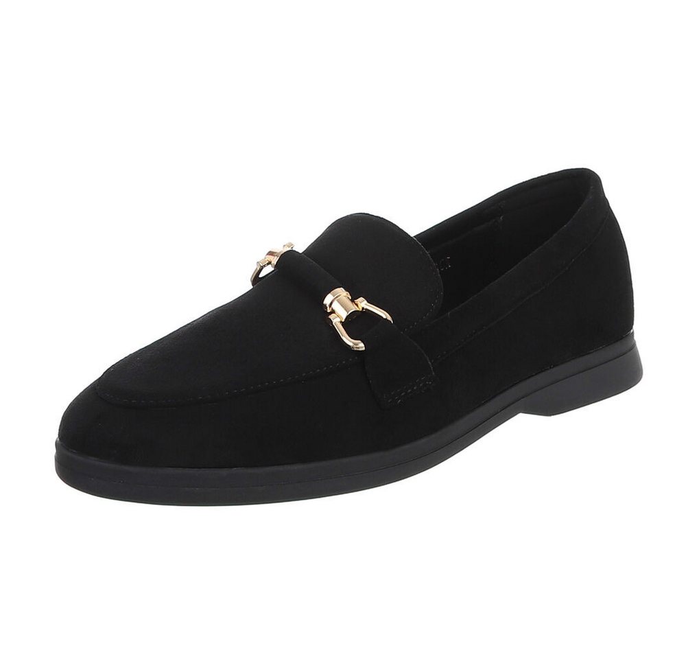 Ital-Design Elegante Loafers für Damen mit Komfort und stilvollem Design Slipper (91117126) Blockabsatz Mokassins in Schwarz