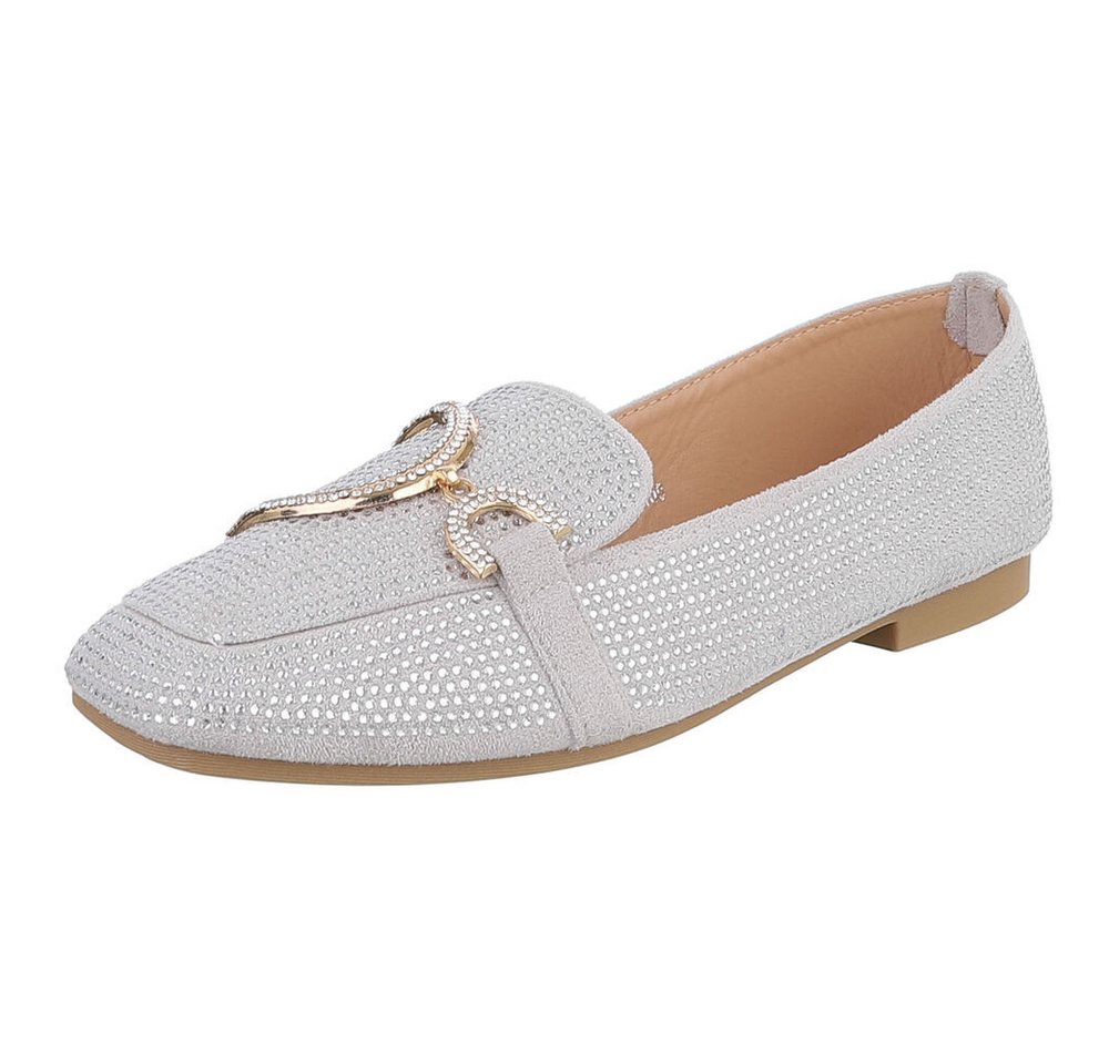 Ital-Design Elegante Loafers mit Schnalle für Damen - Bequem und stilvoll Slipper (91261590) Blockabsatz Mokassins in Grau