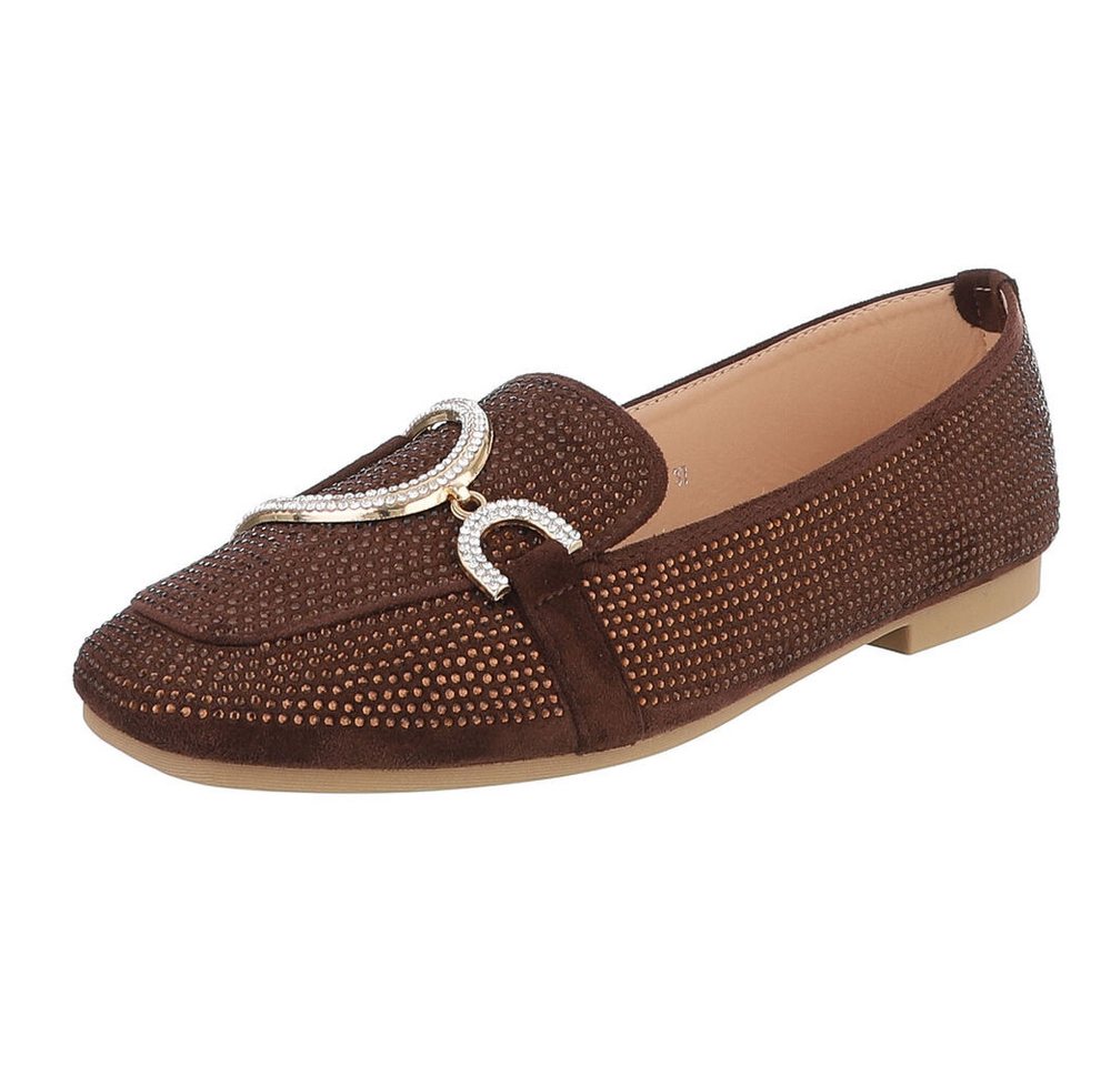 Ital-Design Elegante Loafers mit Schnalle für Damen - Bequem und stilvoll Slipper (91261596) Blockabsatz Mokassins in Braun