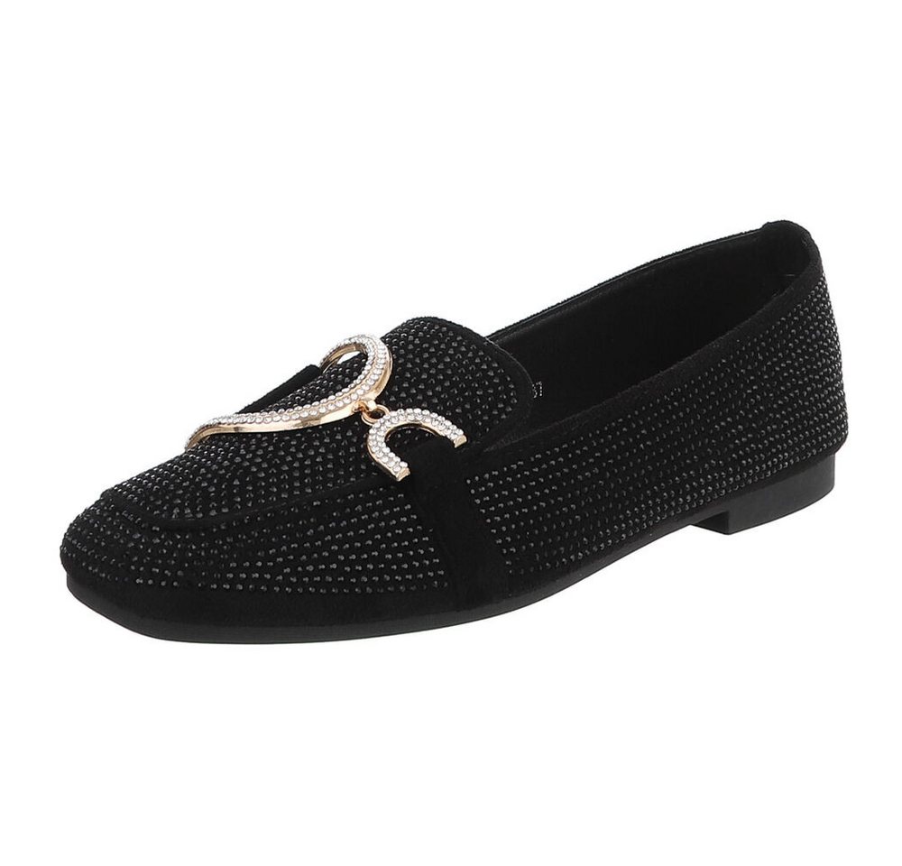 Ital-Design Elegante Loafers mit Schnalle für Damen - Bequem und stilvoll Slipper (91261605) Blockabsatz Mokassins in Schwarz
