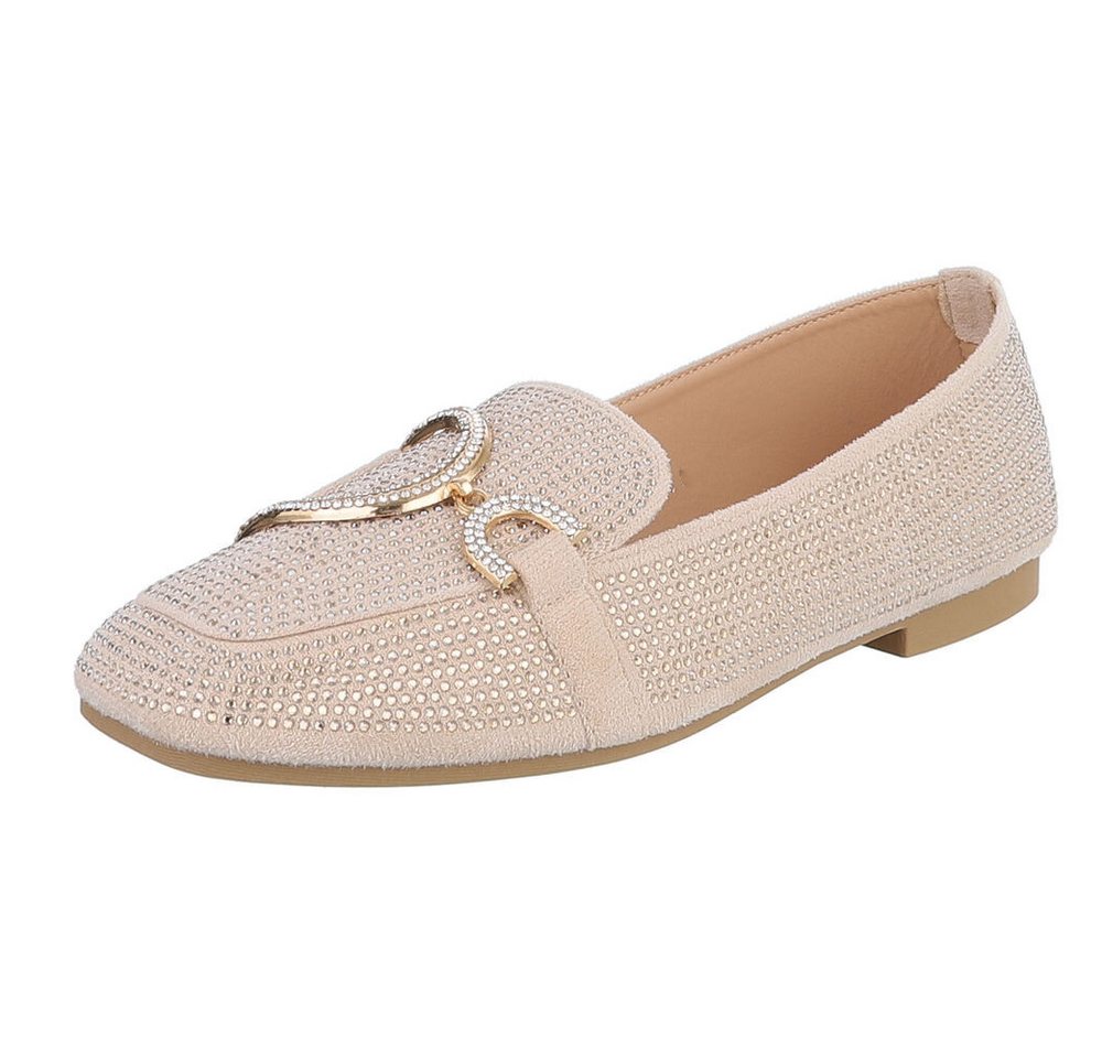 Ital-Design Elegante Loafers mit Schnalle für Damen - Bequem und stilvoll Slipper (91261610) Blockabsatz Mokassins in Beige