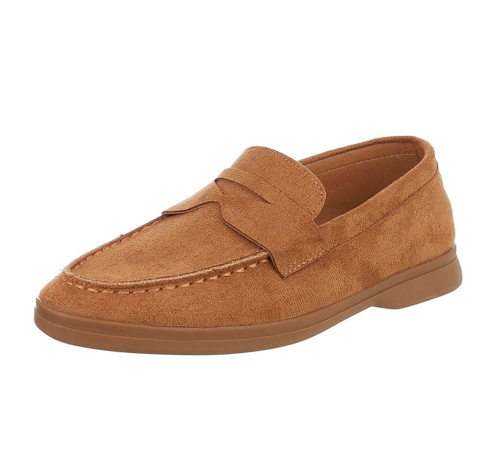 Ital-Design Elegante Mokassins für Damen – Komfortabel und Vielseitig Slipper (90033043) Blockabsatz Mokassins in Camel