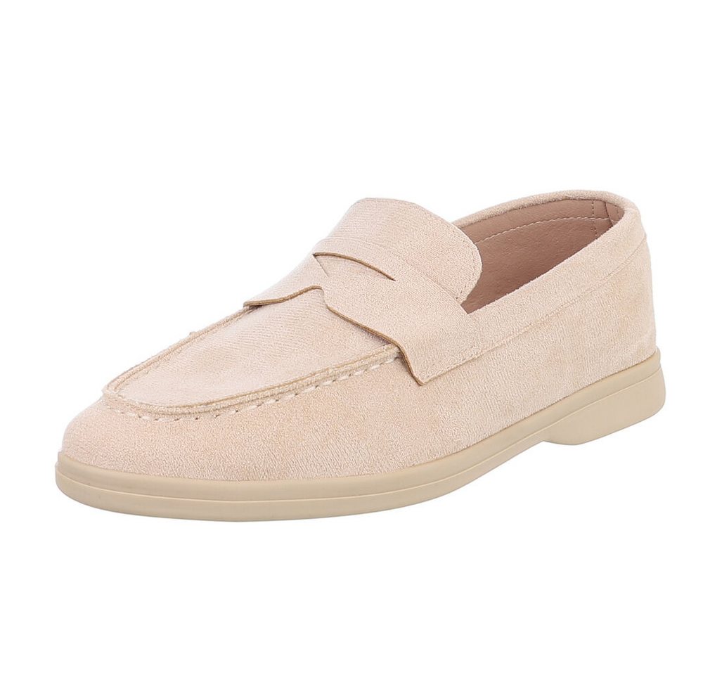Ital-Design Elegante Mokassins für Damen – Komfortabel und Vielseitig Slipper (90033062) Blockabsatz Mokassins in Beige