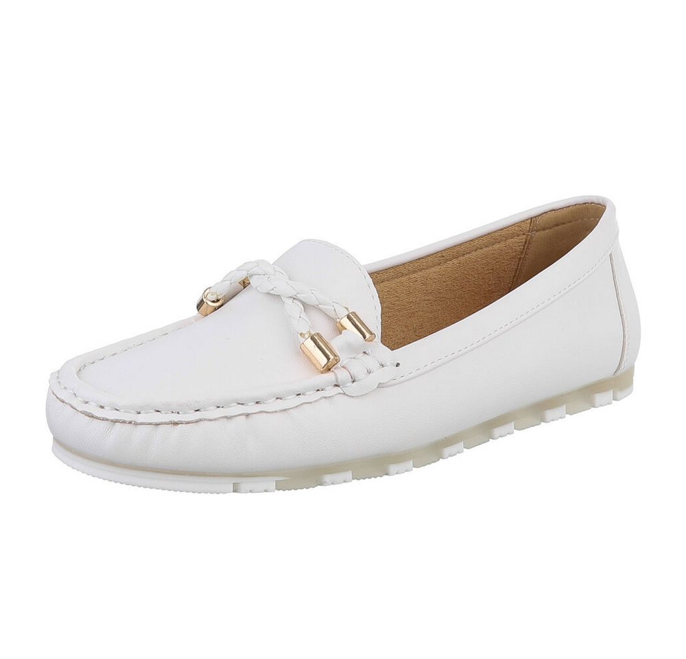 Ital-Design Elegante Mokassins mit geflochtener Schnürung für Damen Slipper (89930165) Flach Mokassins in Weiß