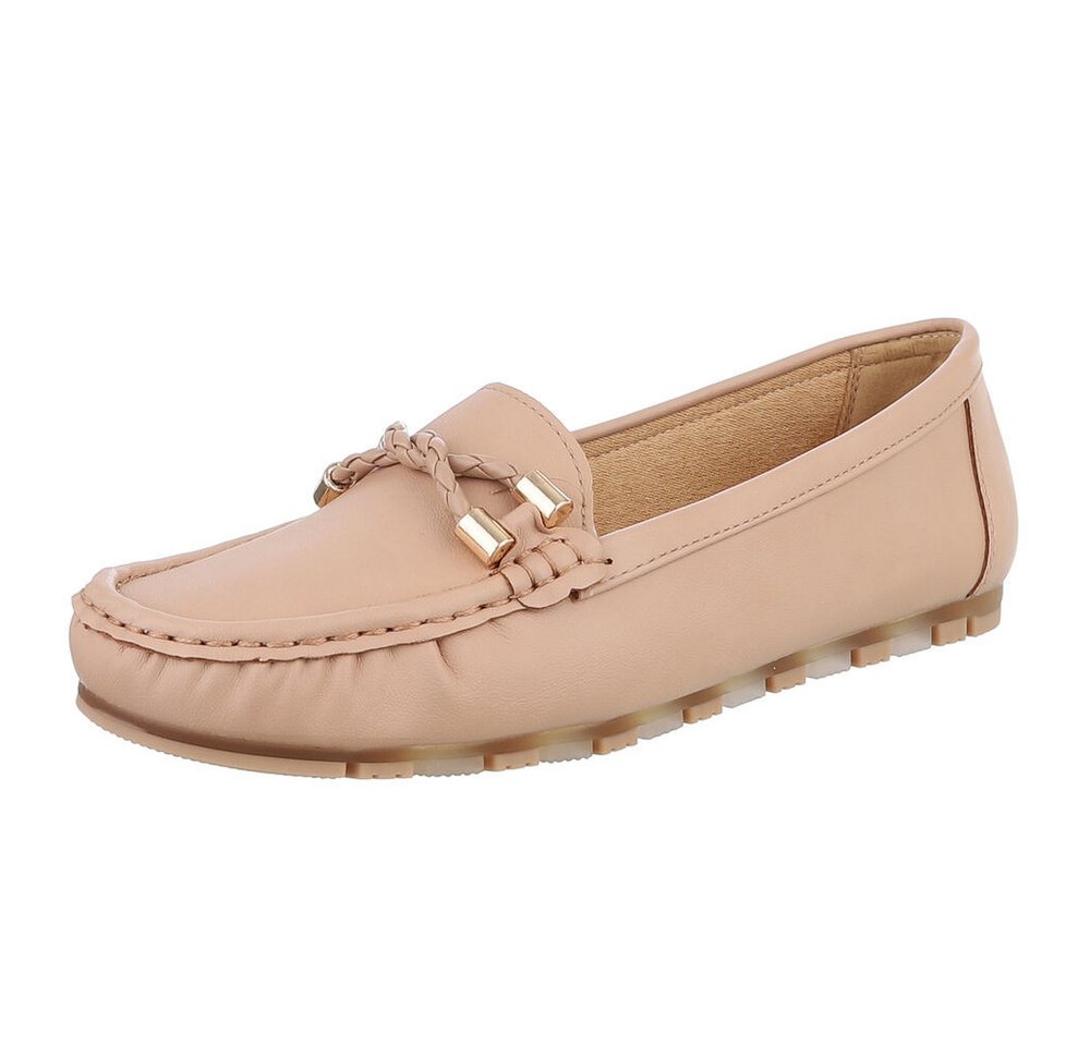 Ital-Design Elegante Mokassins mit geflochtener Schnürung für Damen Slipper (89930176) Flach Mokassins in Hellbraun