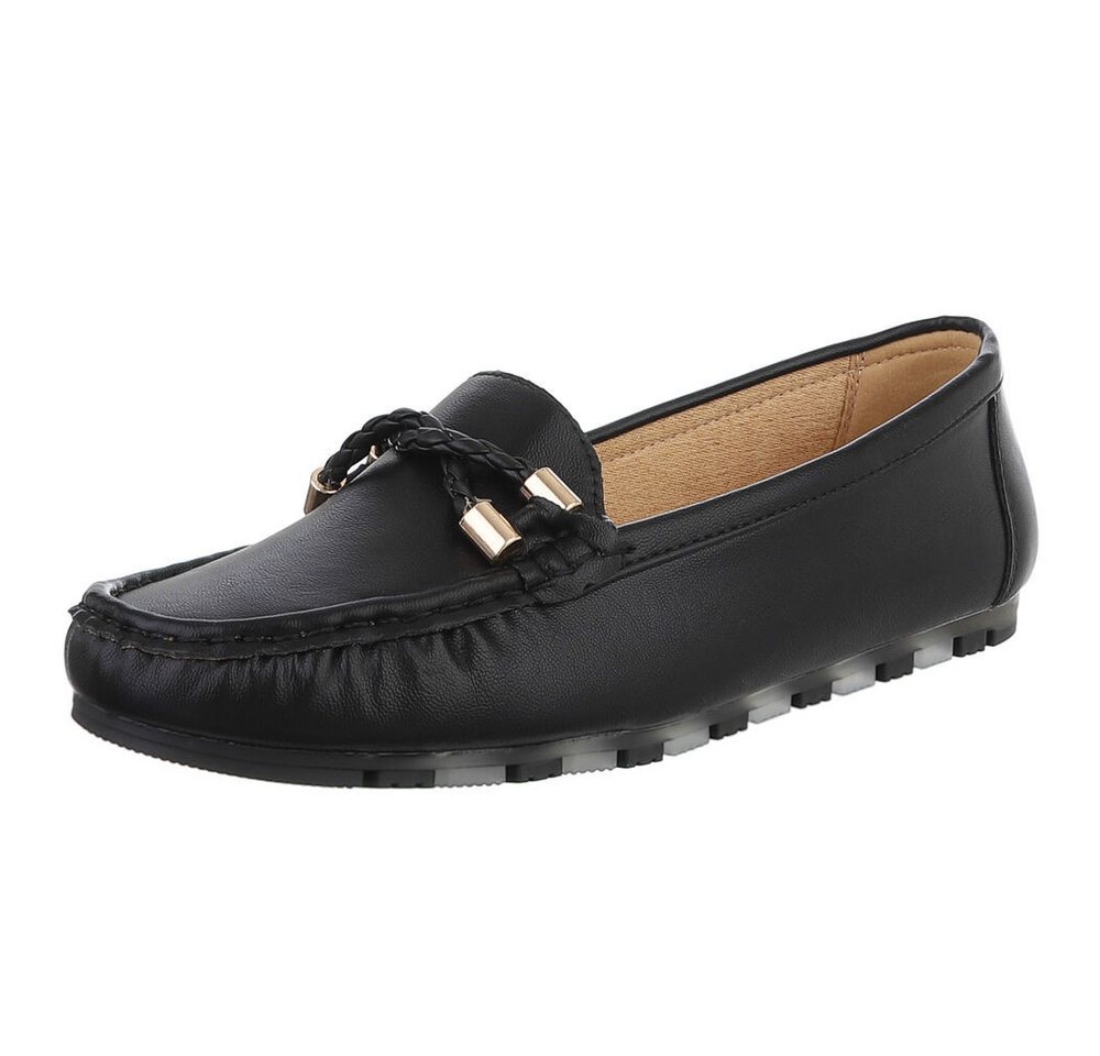 Ital-Design Elegante Mokassins mit geflochtener Schnürung für Damen Slipper (89930186) Flach Mokassins in Schwarz
