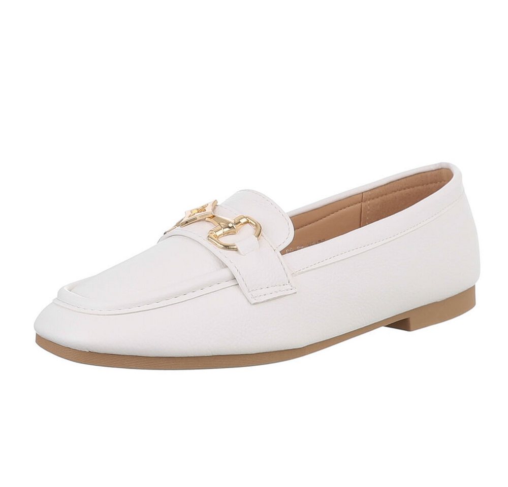 Ital-Design Elegante Mokassins mit hohem Komfort und Stil Slipper (89092010) Blockabsatz Mokassins in Weiß