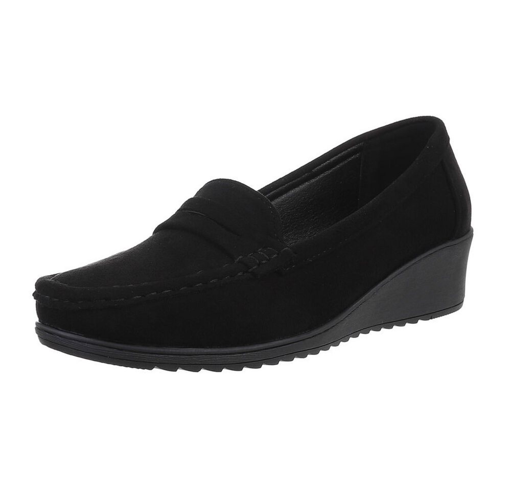 Ital-Design Elegante Mokassins mit Keilabsatz für vielseitige Anlässe Slipper (89319022) Keilabsatz/Wedge Mokassins in Schwarz