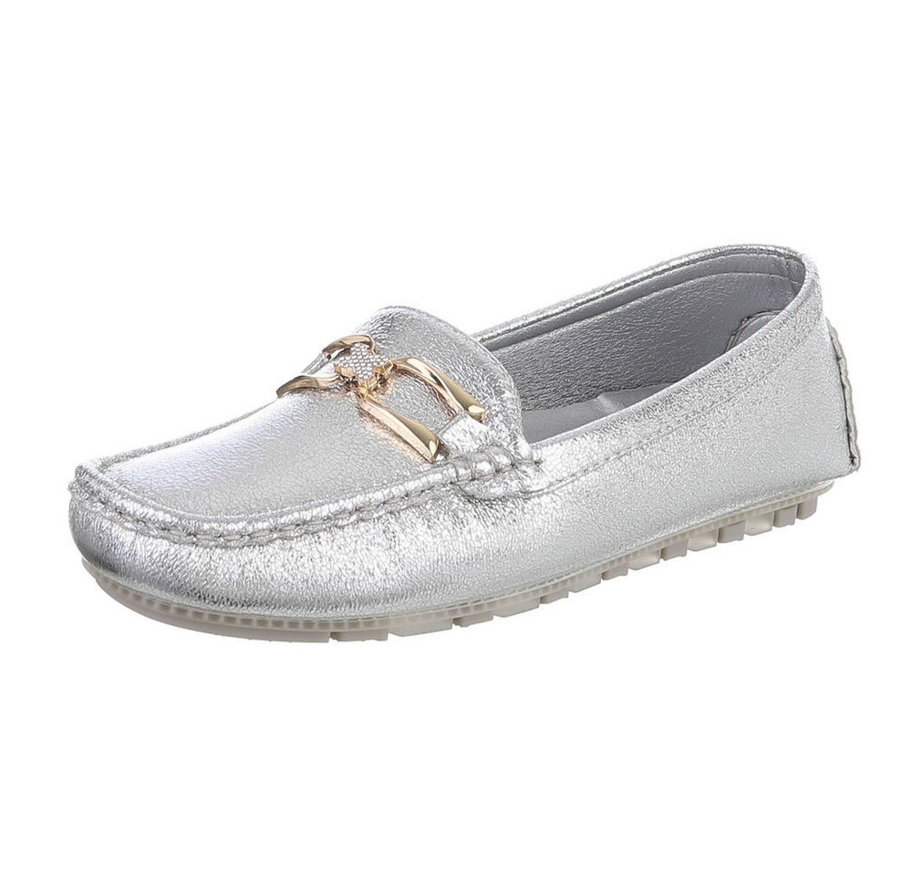 Ital-Design Elegante Mokassins mit Schnalle für Damen, ideal für Freizeit Slipper (91261074) Flach Mokassins in Silber
