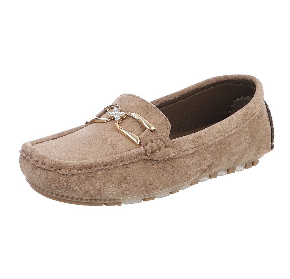 Ital-Design Elegante Mokassins mit Schnalle für Damen, ideal für Freizeit Slipper (91261076) Flach Mokassins in Hellbraun
