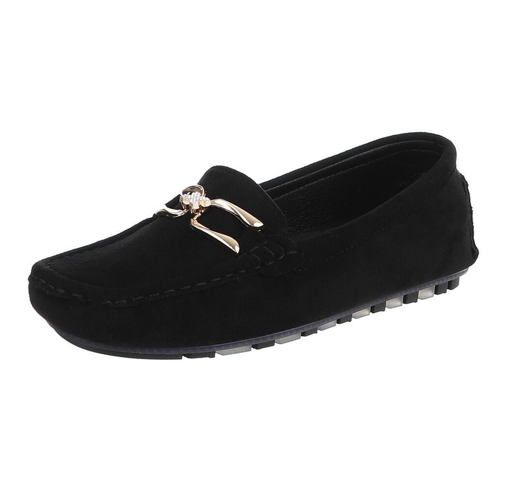 Ital-Design Elegante Mokassins mit Schnalle für Damen, ideal für Freizeit Slipper (91261082) Flach Mokassins in Schwarz