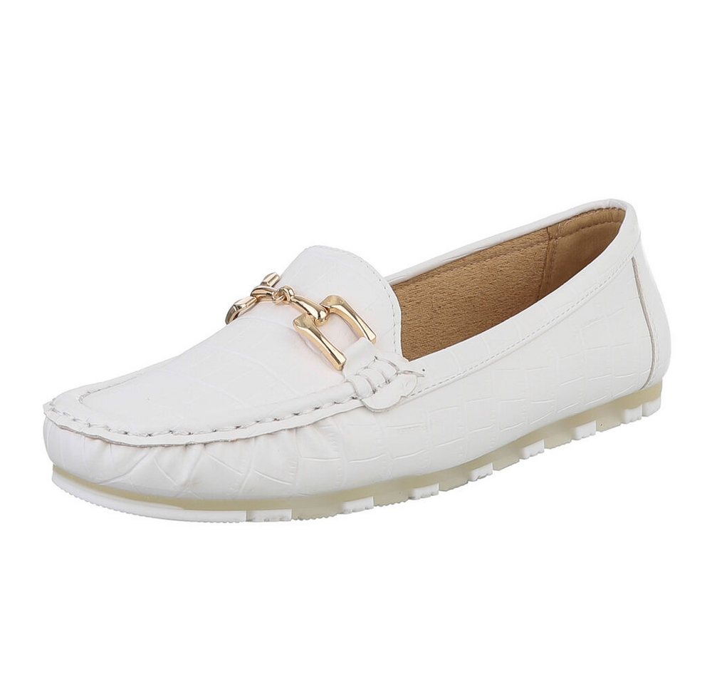 Ital-Design Elegante Mokassins mit Schnalle für Damen - Komfortabel & Stilvoll Slipper (89930194) Flach Mokassins in Weiß