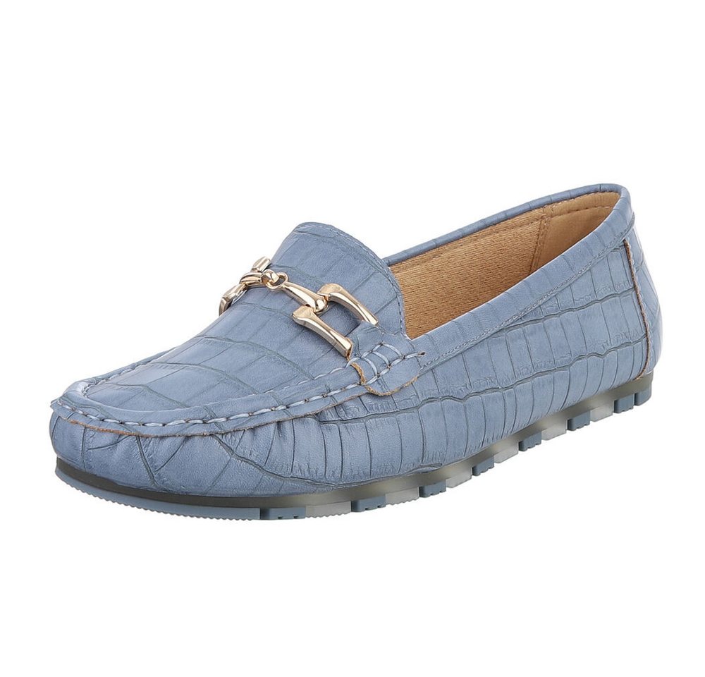 Ital-Design Elegante Mokassins mit Schnalle für Damen - Komfortabel & Stilvoll Slipper (89930200) Flach Mokassins in Blau