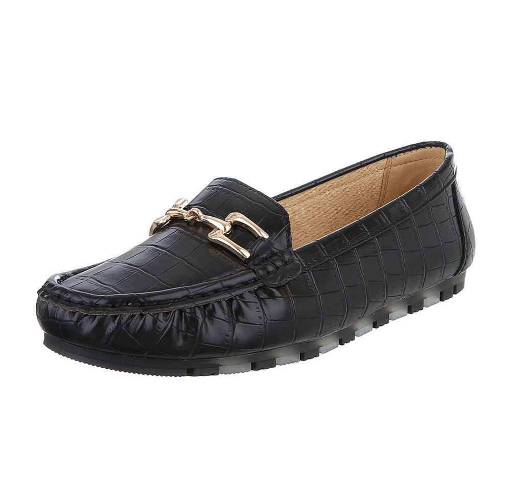 Ital-Design Elegante Mokassins mit Schnalle für Damen - Komfortabel & Stilvoll Slipper (89930204) Flach Mokassins in Schwarz