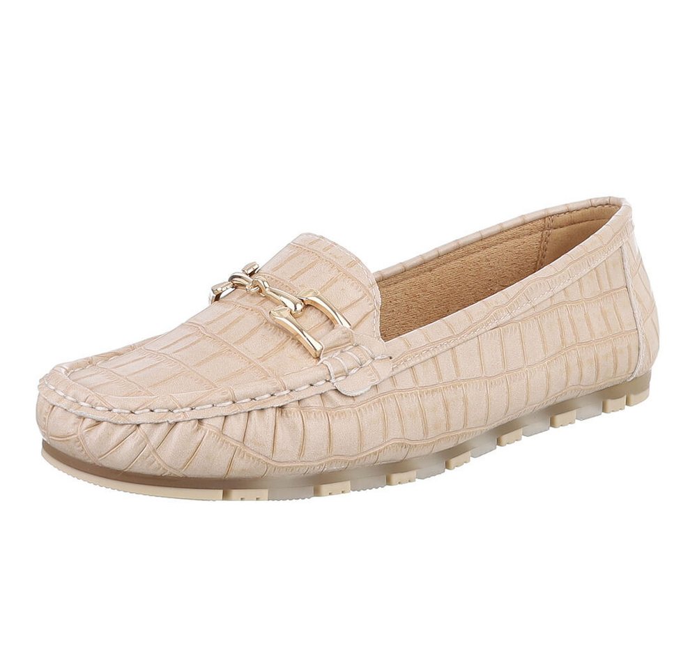 Ital-Design Elegante Mokassins mit Schnalle für Damen - Komfortabel & Stilvoll Slipper (89930212) Flach Mokassins in Beige