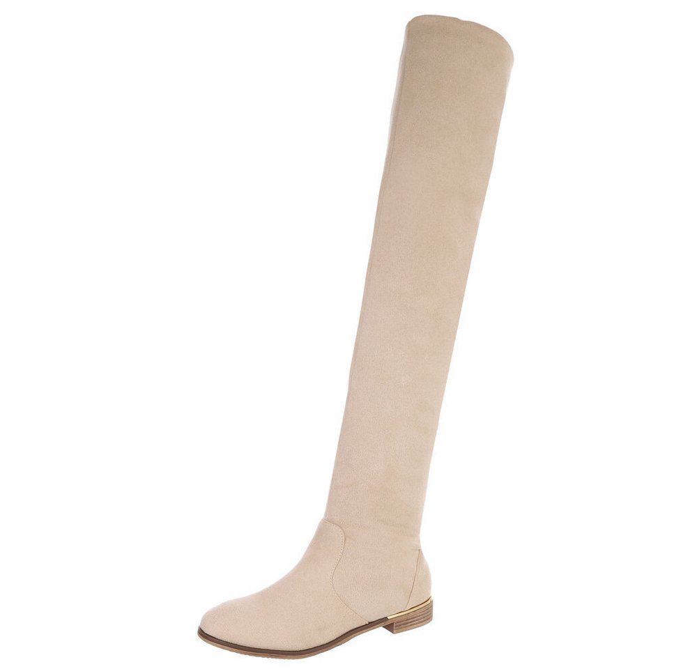 Ital-Design Elegante Overknee-Stiefel aus weichem Material für Damen Stiefel (90727019) Blockabsatz Overknees in Beige
