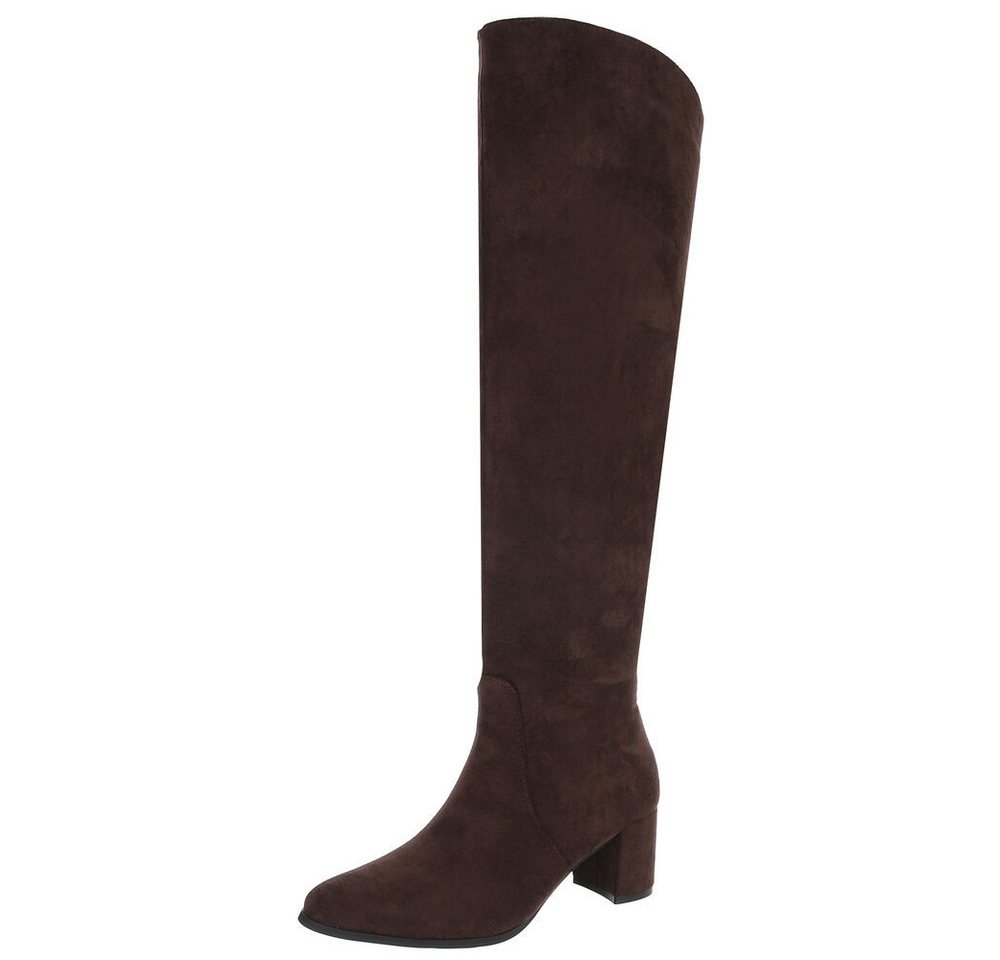 Ital-Design Elegante Overknee-Stiefel mit Blockabsatz für Damen Overkneestiefel (90152957) Blockabsatz Stiefel in Braun
