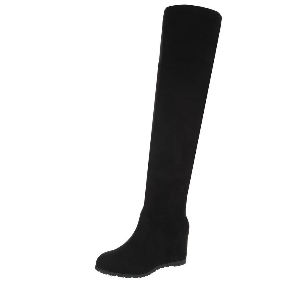 Ital-Design Elegante Overknee-Stiefel mit Wedge für Damen Overkneestiefel (90727032) Keilabsatz/Wedge Stiefel in Schwarz