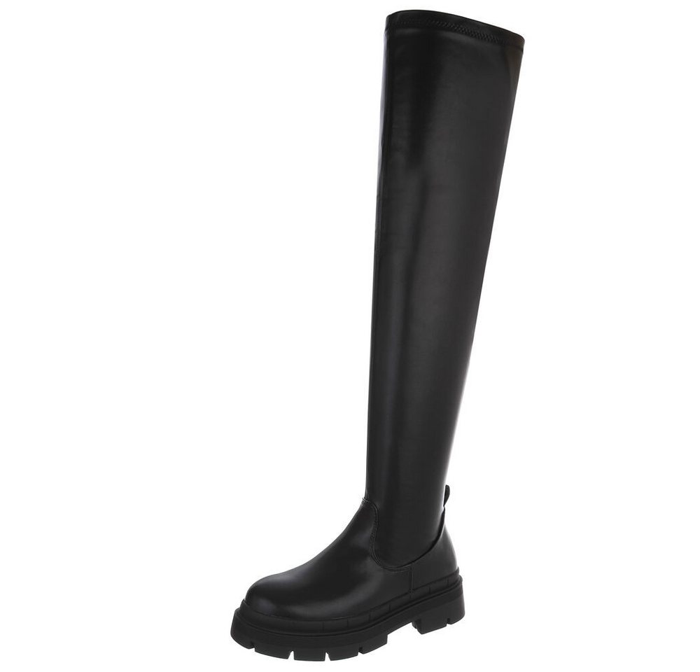 Ital-Design Elegante Overkneestiefel mit robuster Sohle für Damen Plateaustiefel (90515067) Blockabsatz Overknees in Schwarz