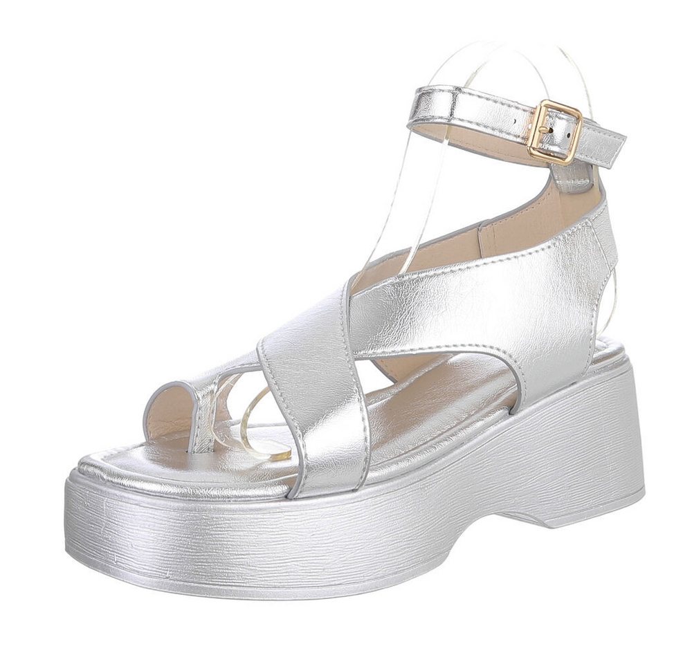 Ital-Design Elegante Plateau-Sandalen mit Riemen für Damen Zehentrenner (89852360) Blockabsatz Sandalen & Sandaletten in Silber