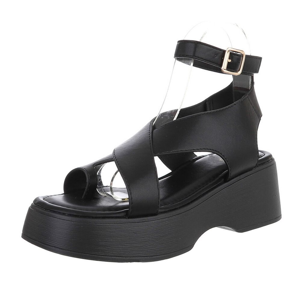 Ital-Design Elegante Plateau-Sandalen mit Riemen für Damen Zehentrenner (89852367) Blockabsatz Sandalen & Sandaletten in Schwarz