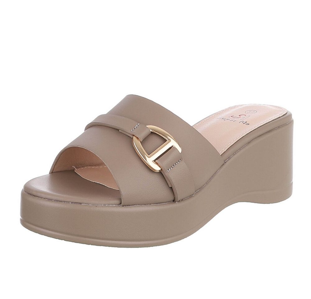 Ital-Design Elegante Sandalen mit Absatz und Schnalle für Damen Plateausandaletten (91409344) Keilabsatz/Wedge Keilsandaletten in Hellbraun