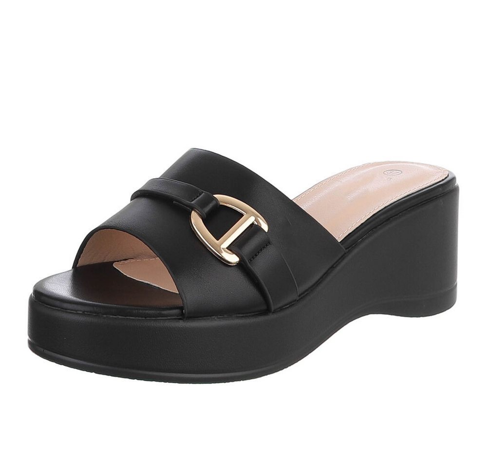Ital-Design Elegante Sandalen mit Absatz und Schnalle für Damen Plateausandaletten (91409345) Keilabsatz/Wedge Keilsandaletten in Schwarz