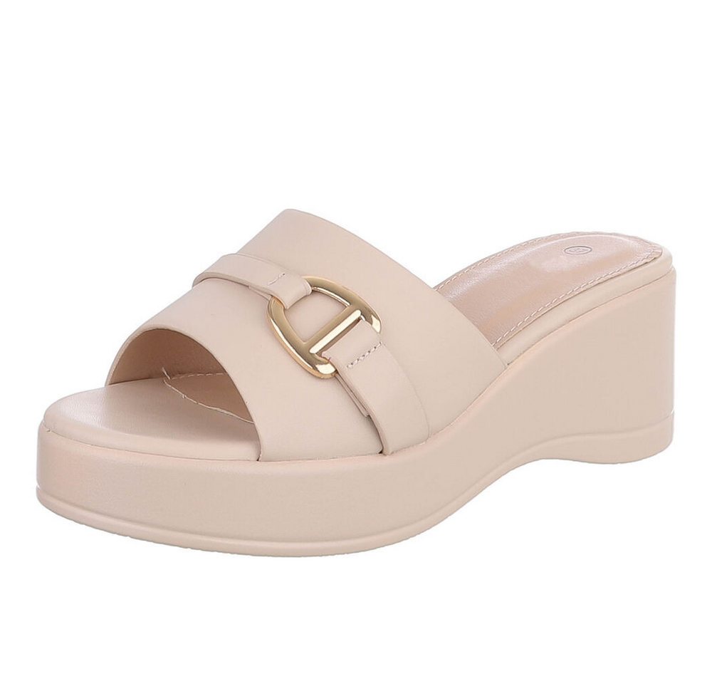 Ital-Design Elegante Sandalen mit Absatz und Schnalle für Damen Plateausandaletten (91409355) Keilabsatz/Wedge Keilsandaletten in Beige