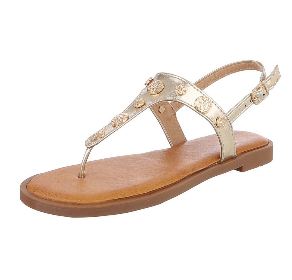Ital-Design Elegante Sandalen mit goldenen Details für Damen Zehentrenner (89542594) Blockabsatz Riemchensandalen in Gold
