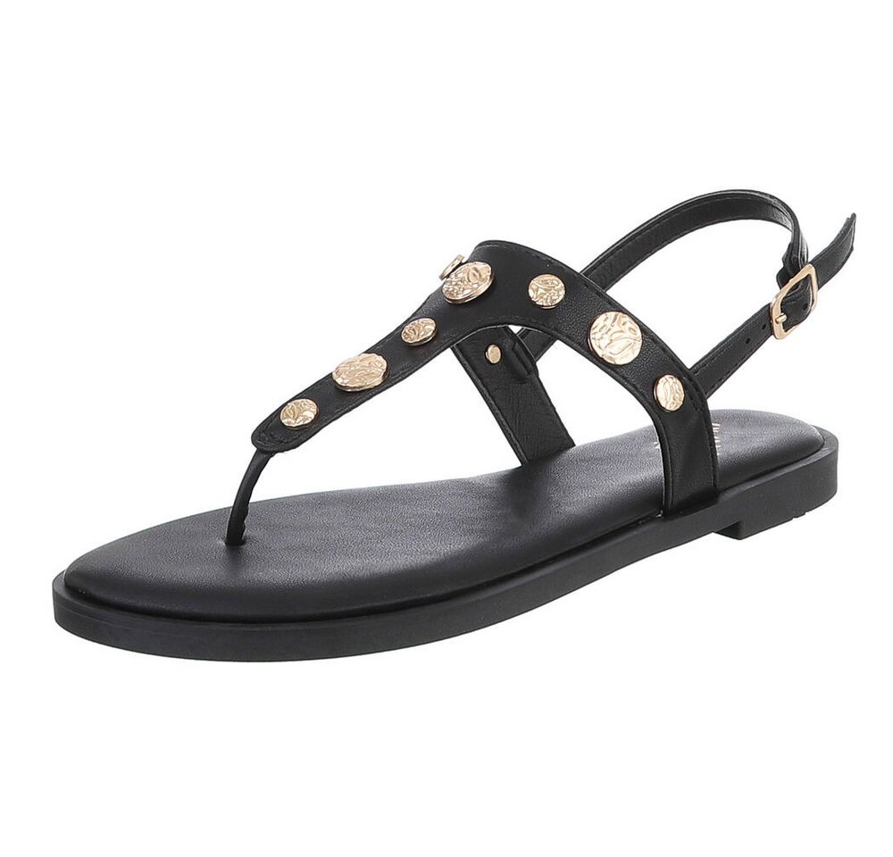 Ital-Design Elegante Sandalen mit goldenen Details für Damen Zehentrenner (89542601) Blockabsatz Riemchensandalen in Schwarz