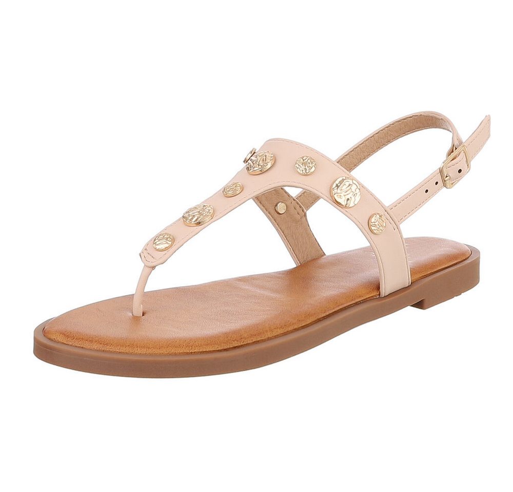 Ital-Design Elegante Sandalen mit goldenen Details für Damen Zehentrenner (89542606) Blockabsatz Riemchensandalen in Beige